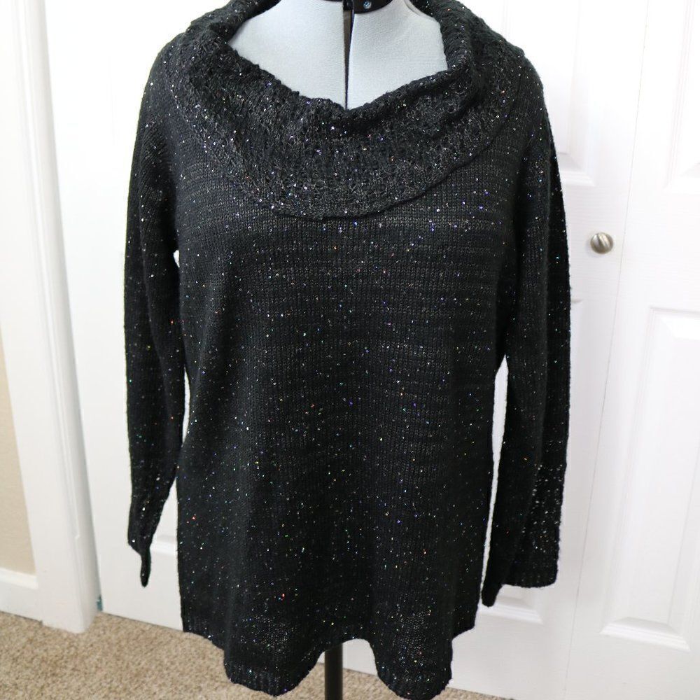 Ashley Stewart Sweater Cowl Neck Sweater Metallic
